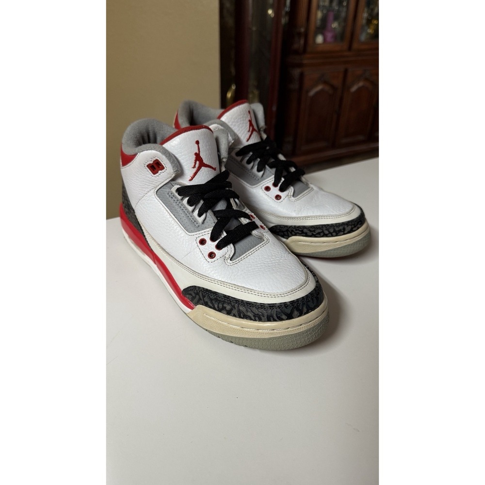 Jordan 3 III Retro‎ Fire Red White Cement Athletic Kids Shoes 6.5Y 398614-120